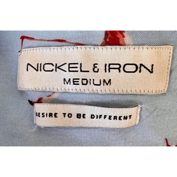 VTG Flamingo Shirt Medium Nickel Iron Blue Front Button Hawaiian Cruise … - Picture 12 of 12